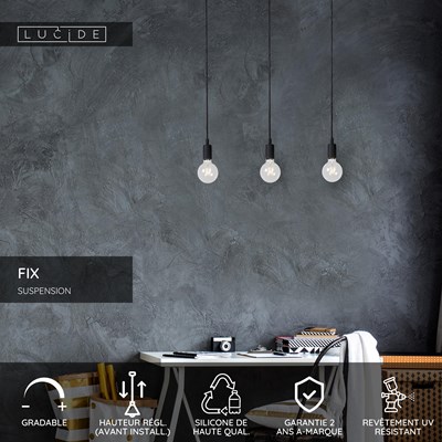 Lucide FIX - Suspension - 3xE27 - Noir